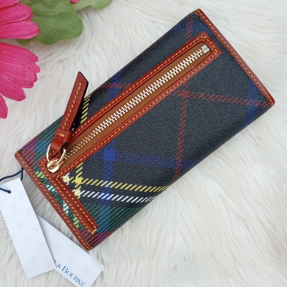 Dooney and Bourke Charcoal Tartan Plaid Windsor Continental Wallet - Picture 5 of 16